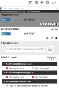 Color Contrast Analyzer tool showing a pass