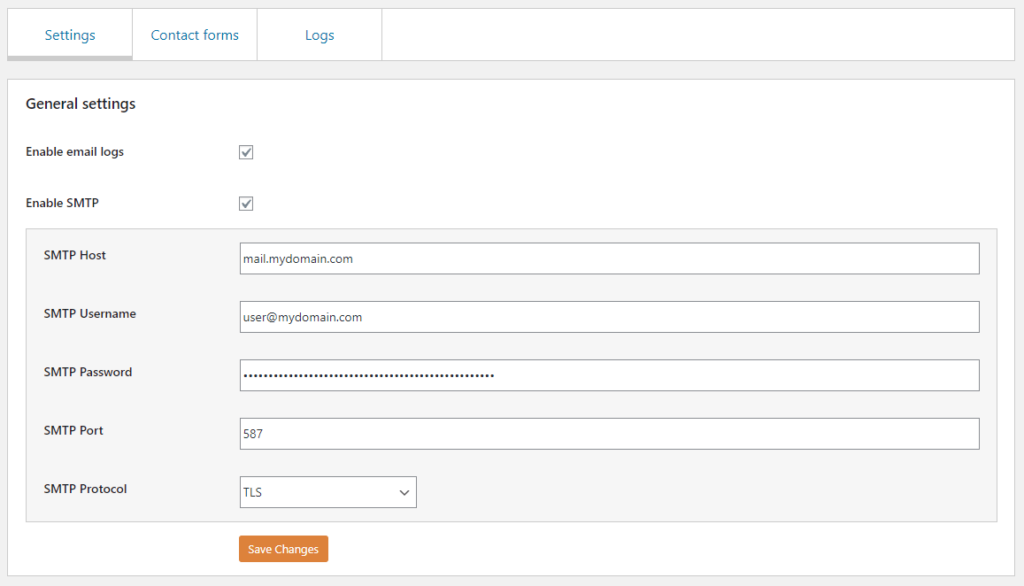 SMTP configuration